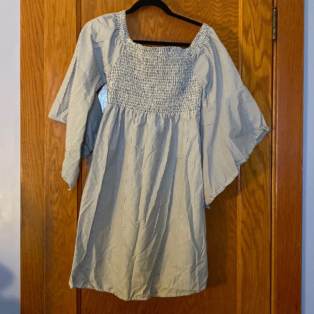 Pinstripe cold shoulder summer dress